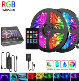 RGB LED 스트립 라이트 SMD5050 다이오드 플렉시블 리본 5m 10m LED 스트립 음악 컨트롤러와 함께 전체 세트 20 키 리모컨 12V 전원 어댑터 5095352