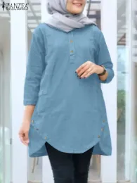 Magliette e camicette Alla Moda Delle Donne 3/4 Manica Solido Camicetta Musulmana ZANZEA Autunno Vintage Partito Camicia di Lavoro Casual Allentato Abbigliamento Islamico Ramadan Magliette e camicette