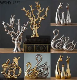 モダンなセラミック動物の置物装飾的な彫像鹿磁器ホームデスクトップ装飾クリスマス誕生日結婚式ギフト2109246828287