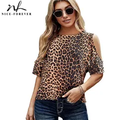 Women039s tshirt NiceForever Autumn Fashion Cold Shoulder Leopard Tshirts Lossa Women Casual Tees Tops T0544762038