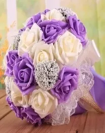 Bouquet da sposa romantico Lavanda Lilla Bomboniere perfette Mano che tiene fiore Fiori artificiali Ornamento da sposa in seta Weddin2564532