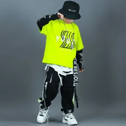 Crianças moda hip hop roupas oversize verde hoodie streetwear preto carga shorts para meninas meninos jazz dança traje roupas 240226