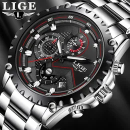 LIGE Moda Uomo Orologi Top Luxury Brand Argento Acciaio inossidabile 30 m Orologio al quarzo impermeabile per uomo Cronografo militare militare 240227