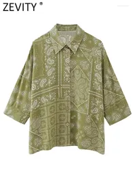 Camicette da donna Zevity Camicetta grembiule con stampa floreale vintage Paisley Camicia femminile con maniche a tre quarti Chic Kimono Chemise Blusas Top