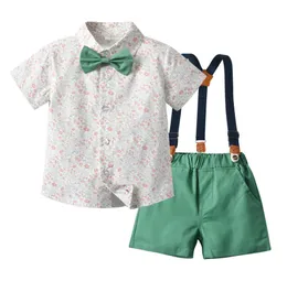 16 Years Flower Outfits Toddler Kids Boys Clothing 2021 Summer Children Short Set Printed Shirt Green Pants 2 PCS Suit X05097139699