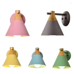 Wall Lamp Nordic Wooden Led Indoor Lamps Modern Iron Colorful Sconce Home Deco Lighting Fixture Luminaire Bedside Decor E27