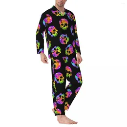 Indumenti da notte da uomo Teschio di zucchero Autunno Teschi di Halloween Arte Pigiama oversize casual Set da uomo a maniche lunghe Romantico Abito da casa