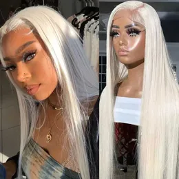 Perucas de cabelo Platinum Blonde Lace Front Wigs Long Natural Straight Hair Resistente ao Calor Peruca Sintética Maquiagem Cosplay Use Cabelo Feminino 240306