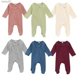Footies FOCUSNORM Newborn Baby Girls Boys Footies Rompers 6 Colors Solid Long Sleeve Zipper Autumn Winter Jumpsuits YQ240306
