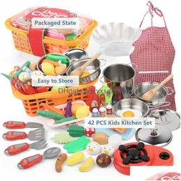 Кухни Play Food 42 шт. Кухонные игрушки для ролевых игр, детский игровой набор для роли шеф-повара, кулинарный набор, образовательный подарок для малышей, детей, девочек и мальчиков Dhbm3
