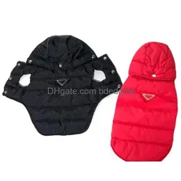 Designer roupas de cachorro roupas de inverno vestuário à prova de vento cães com capuz impermeável casaco de cachorro algodão forrado quente animais de estimação jaqueta tempo frio pet colete f dhjco