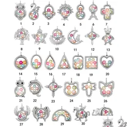 Lockets mode Big Pearl Cage Locket Pendant Necklace For Women Elephant Cross Owl Tree Living Memory Beads Glass Magnetic Floating D Dhikm