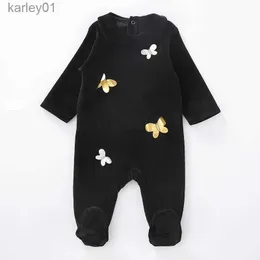 Footies nyfödda babykläder barn velor rompers svarta fotar velor kläder baby långa ärmar romper för pojke och tjej bär 0-24 månad yq240306