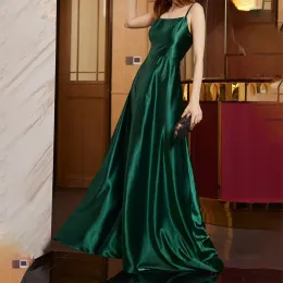 Платье Новое зеленое длинное платье женское сексуальное вечернее платье подружки невесты с открытой спиной свадебное платье на тонких бретельках для женщин элегантное статиновое платье