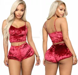 Moda kadınlar seksi kadife pijama setleri bayanlar dantel vneck mahsul üstleri şortlar 2pcs Sweetwear iç çamaşırı pijama setleri rra3681787241