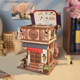 Arquitetura / Casa DIY DIY Cozinha Japonesa de Madeira Restaurante Kits de Construção em Miniatura Vista da Rua da Cidade 3D Casas de Bonecas Caixa de Armazenamento de Mesa Presentes de Amigos