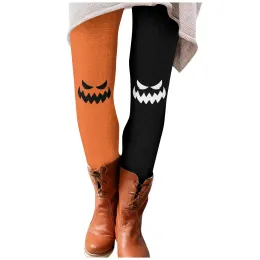 Leggings kvinnors höst- och vinterbyxor halloween spöke ansikte tryckt elastiska mjuka leggings casual hem pajamas byxor pantalones largos