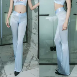 Capris Glossy Shiny Zipper Crotch Hot Flare Exotic Pants Wet Look Leggings Pants Bodycon Fitnessレギングウェットルックセクシーなクラブウェアズボン