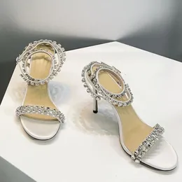 Audrey 95mm Crystal-embelled Sandals Rhinestone Stiletto Heels Sandaler Women Heeled Luxury Designers Slingbacks Dress Shoe Size 35-42 With Box