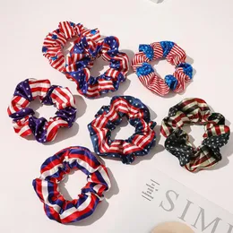 Hårtillbehör Kvinnor Girls Us Flag Independence Day Scrunchies 4 juli Elastic Ring Ponytail Holder Hairbands Rubber Band SC8926172