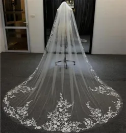 Véu de casamento com aplique floral, 1 camada, longo, catedral, borda de renda, requintado, elegante, véu de noiva para noiva com pente4336849