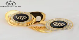 Miyocar altın gümüş bling rhinestone taç güzel bling emziği ve emzik klip bpa kukla benzersiz tasarım GCR22584016