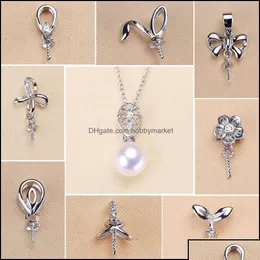 Configurações de jóias Configurações de jóias atacado 925 Sterling Sier Pingente Zircon Colar de pérola sólida 18 estilos de moda para mulheres em branco Di Dhyne