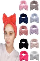 Wash Face Hair Band Solid Color Bow pannband Dusch Bowknot Turban Coral Fleece Head Wrap Spa Make Up Pannband Hårtillbehör9223692
