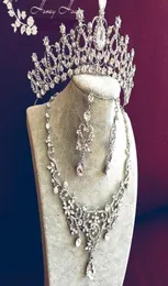 3PCSSet Wedding Bride Jewelry Accessaries Zestaw Crownearring Naszyjnik Kryształowe liście Projekt LDress395090690