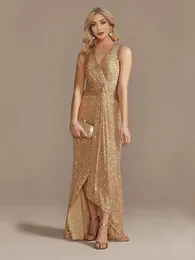 Lucyinlove Abito da sera di lusso con scollo a V di lunghezza del pavimento Elegante partito con spacco da donna 2024 Paillettes da sposa per cocktail formale da ballo 240227