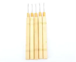 5pcslot Wooden Handle Pulling Needle Micro Rings Loop Hair Extension Hair Tools For Human Hair Wigs2244939