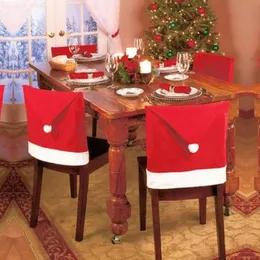 4PCS Lot Christmas Santa Red Hat Covers Dekoracje obiadowe krzesło Zestawy akcesoriów2226
