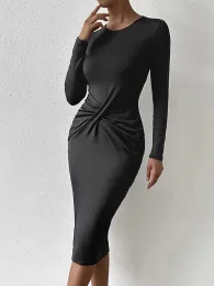 드레스 2023 New Spring Midi Dress Full Sleeve Bodycon Dresses For Women Elegant Party Tight Evening Dress Clubwear rady D162