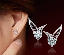 Stud New Womes Prata Cor Jóias Asas de Anjo Cristal Ear Stud Brincos Brilhantes CZ Zircon Jóias Brincos Femme G533 240306