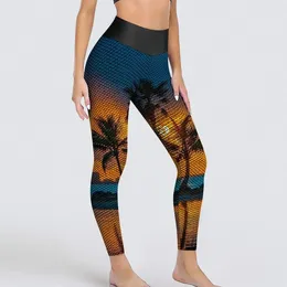 Женские леггинсы с принтом пальм и заката для бега, штаны для йоги, женские элегантные леггинсы с высокой талией, сексуальные бесшовные спортивные колготки на заказ, большой размер