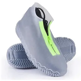 Men White Shoe Covers Zipper Reusable Waterproof Shoes Cover Womens Galoshes Non Slip Overshoes Silicone Rain For 240229