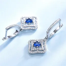 Dangle Earrings Luxury Square Silver 925 Stones Sapphire Diamond Shiny Zircon Fine Jewelry Mother Gift