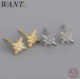 Stud WANTME Genuine 925 Sterling Silver Stylish Octagonal Glitter Star Earrings For Women Pave CZ Party Jewelry Accessory Gift8787426