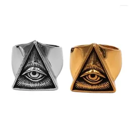 Anelli a grappolo Illuminati Piramide Anello per occhi Gioielli in acciaio inossidabile Argento Colore Oro All Seeing Massonic Biker Men Commercio all'ingrosso SWR0826