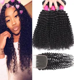 9A Brazilian Curly Virgin Hair 3 Bundles With Lace Closure Or Middle Part Brazilian Kinky Curly Virgin Hair Brazilian Curly H3143374