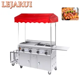 Upgrade Commercial Gas Multi-Functional Snack Car Stainless Steel Frying Pan, Teppanyaki, Oden, Fried Snack Cart