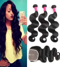 7A TOP HAIL CONTRUM Zamknięcie z 3bundles Remy Brazyan Hair Fala Body Fala Virgin Malezjan Hair Top Closures4x4 Beautyhair Human H6045960