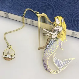 Harp Mermaid Brass Pagination Mark Vintage Hollow Metal Bookmark Creative Gifts Retro Art Presents School Office Supplies 240227