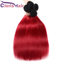 High Quality Colored 1B Red Human Hair Extensions Silky Straight Malaysian Virgin Ombre Weaves Cheap Two Tone Red Ombre Bundles De6250240