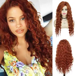 Hair Wigs Orange Brown Wig Synthetic Long for Women Water Wave Hairstyle Cosplay Halloween Party Natural Sexy Ladies 240306