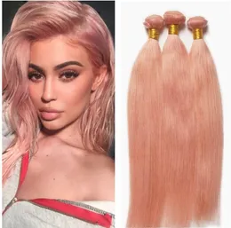 Pink Hair Bundles Rose Gold Straight Hair Wefts Brazilian Human Straight Pink Hair Extensions 3pcslot9695060