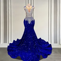 Amostra real mulheres baile de formatura vestidos formais malha pura luxo prata diamante brilhante azul real preto meninas vestidos longos 2024 240304