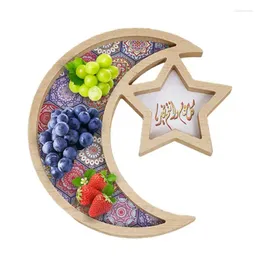 Tallrikar Eid Mubarak Moon Star Serving Tray Wood Plate Table Bord Ramadan Dessert Storage Container Party Supplies