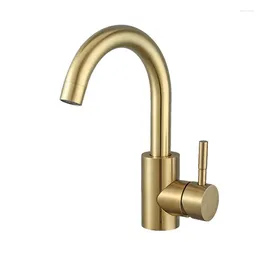 Kitchen Faucets Stainless Steel Faucet 360 Degree Rotate Flexible Tap Single Handle Deck Mount Cold Mixer Brushed Gold Basin