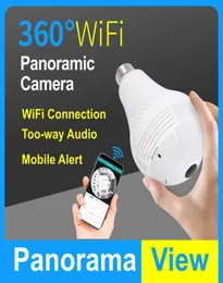 Câmera panorâmica de 360 graus Fisheye 1080P LED IP CCTV Wifi com lâmpada e suporte para detecção de movimento3252104